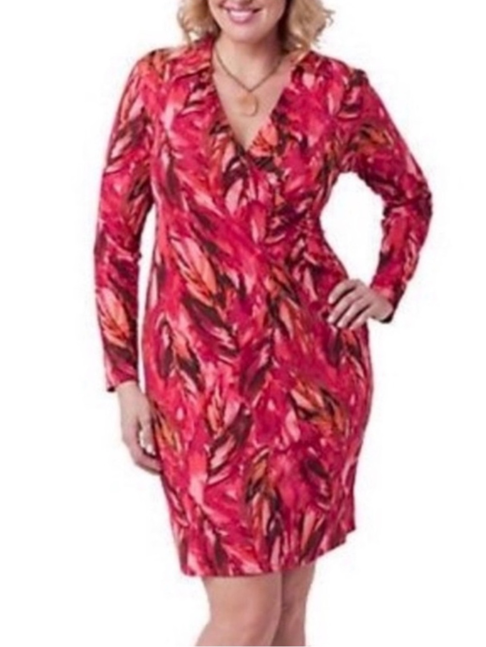 J. Jill Wearever Collection Faux Wrap Dress Size XL Pink Travel Vacation Office